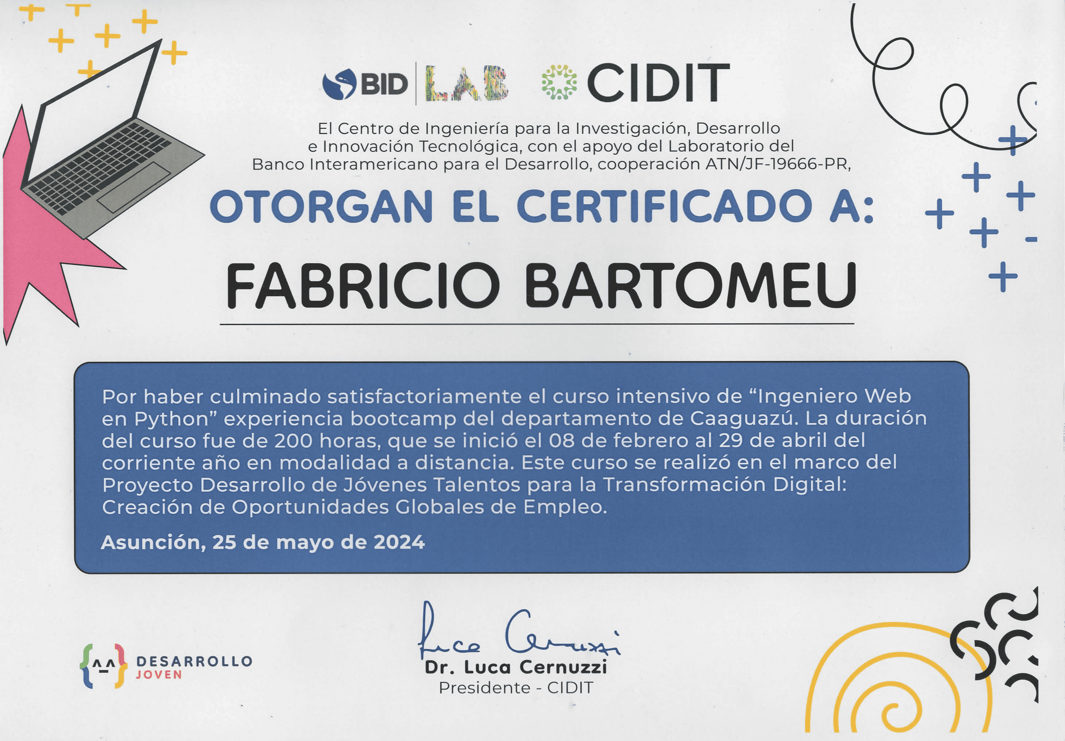 Certificado curso de bootcamp