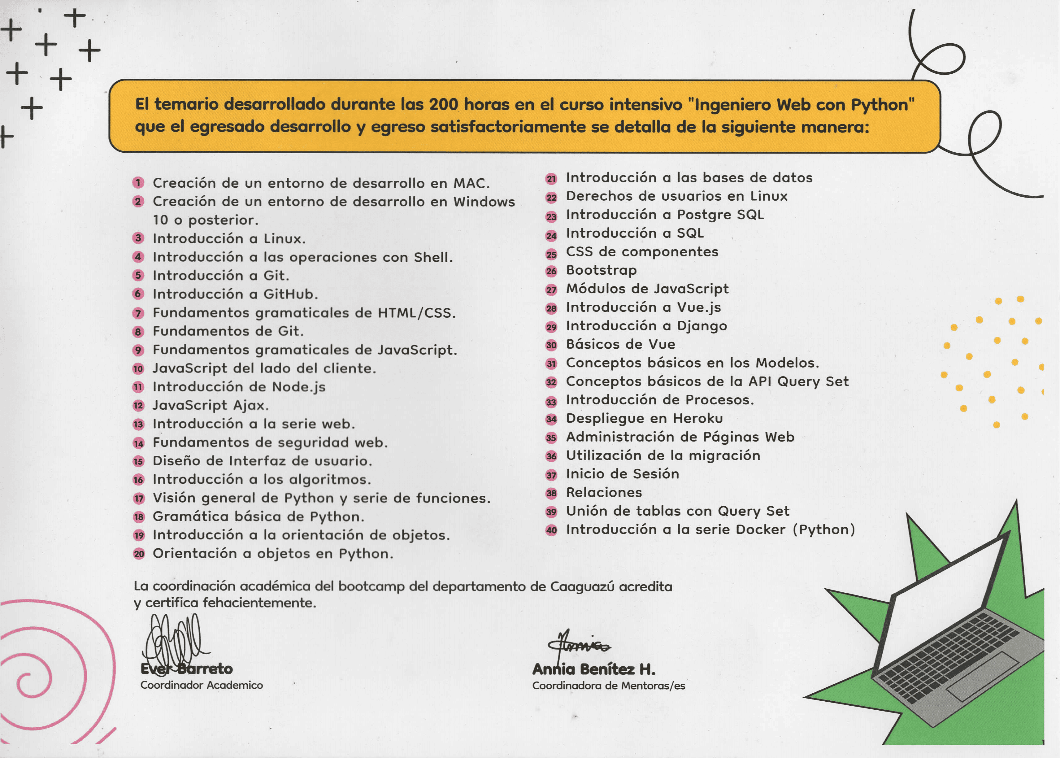 Certificado curso de bootcamp