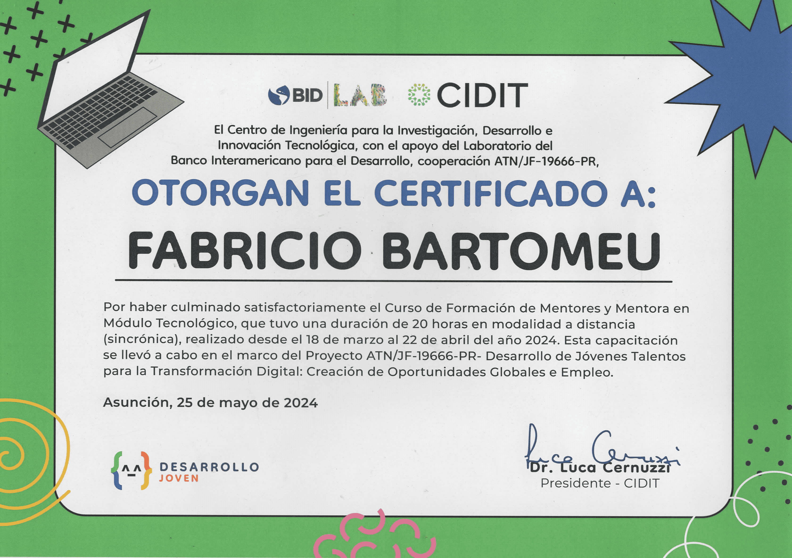 Certificado curso de mentoría